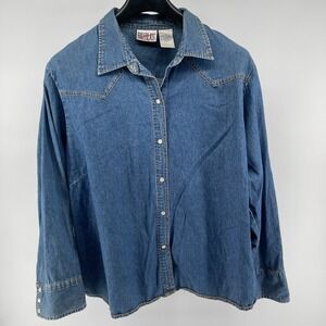 Vintage Bill Blass Denim Shirt Womens 3X Chambray Western Rodeo Pearl Snap